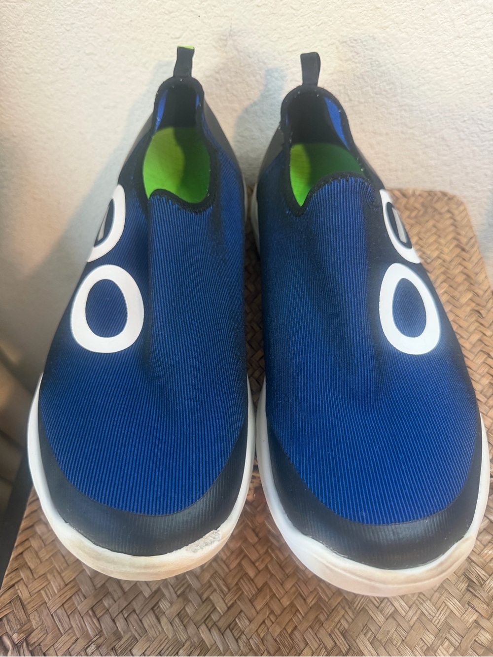 OOFOS Slip-On Athletic Shoes - Blue & Lime Green Accents